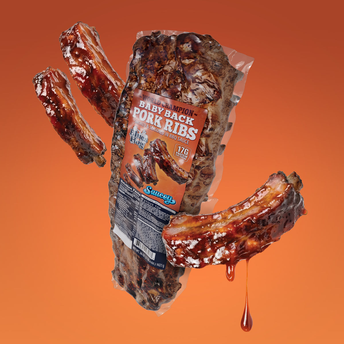 BBQ Baby Back Pork Ribs, Smoked & Seasoned - 36 oz. - Blues Hog