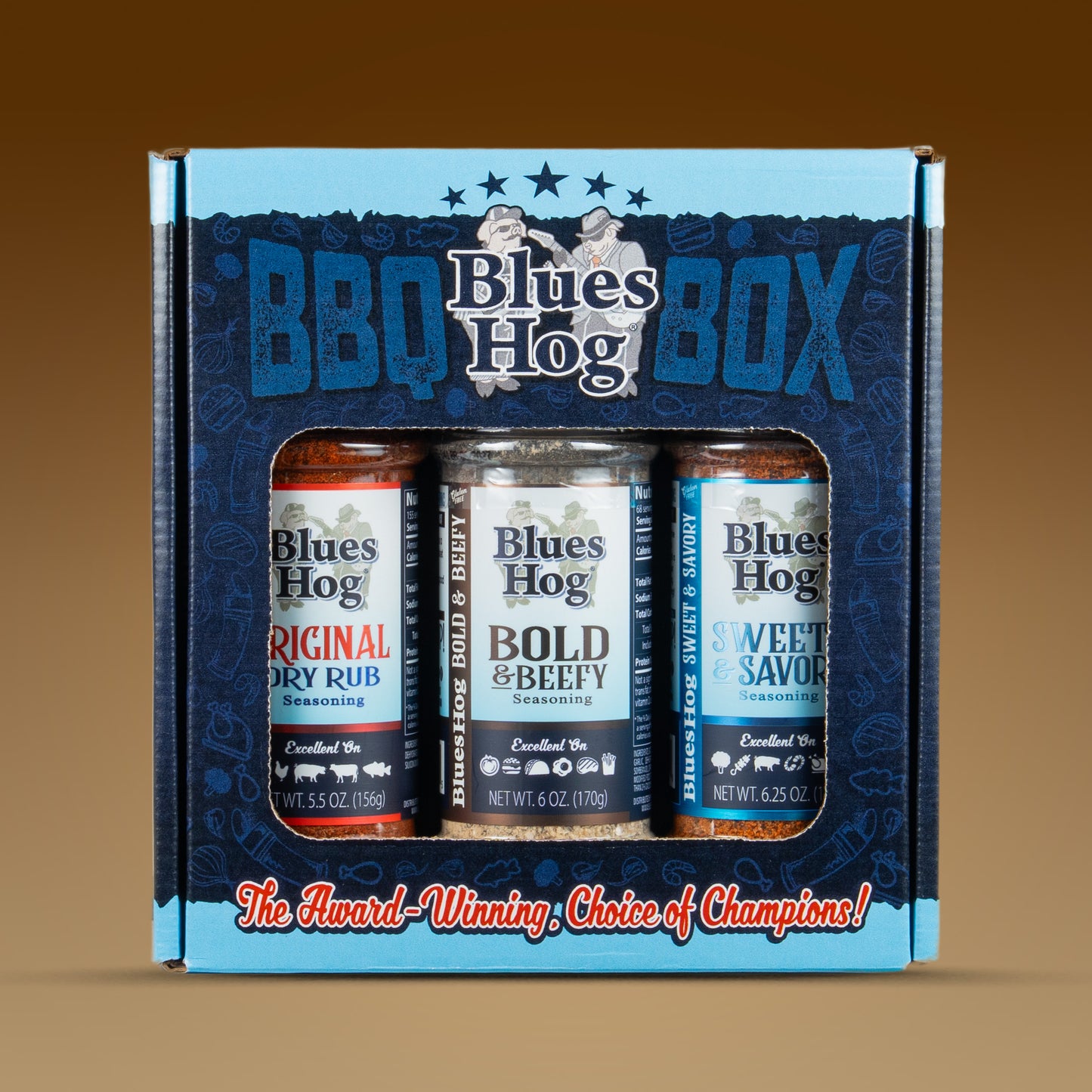 Blues Hog Seasonings BBQ Box  Original, Bold & Beefy & Sweet & Savory Variety Pack - Blues Hog