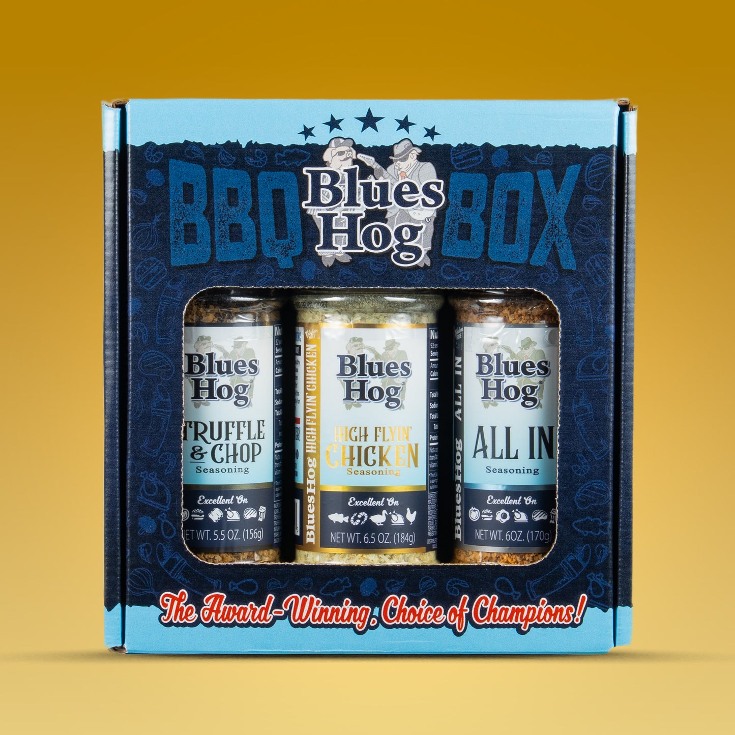 Blues Hog Seasonings BBQ Box  All In, High Flyin' Chicken & Truffle & Chop Variety Pack - Blues Hog