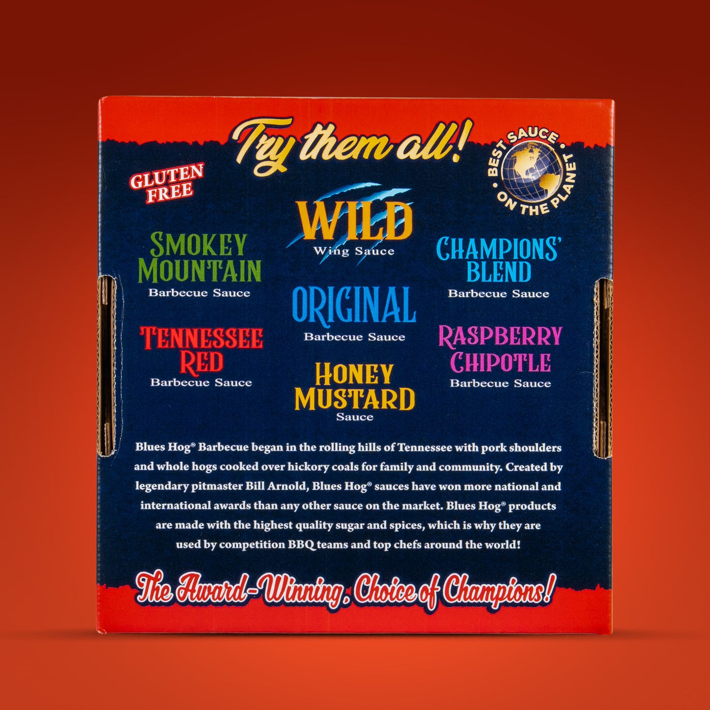 Blues Hog Sauce BBQ Box  Champions' Blend & Sizzlin' Heat BBQ Sauce Variety Pack - Blues Hog