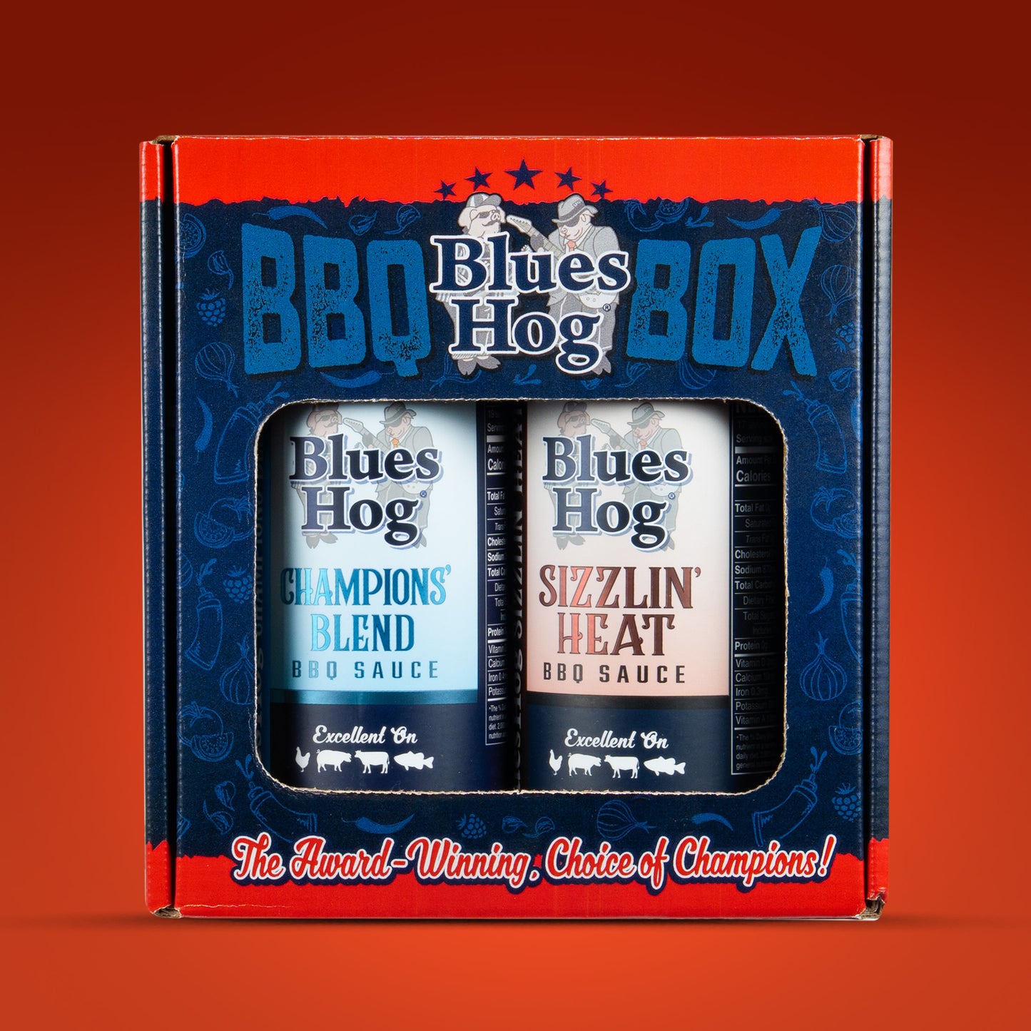 Blues Hog Sauce BBQ Box  Champions' Blend & Sizzlin' Heat BBQ Sauce Variety Pack - Blues Hog